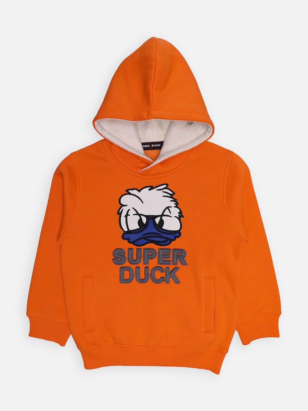 

TREPASS Boys Orange Self Design Hooded Sweatshirt