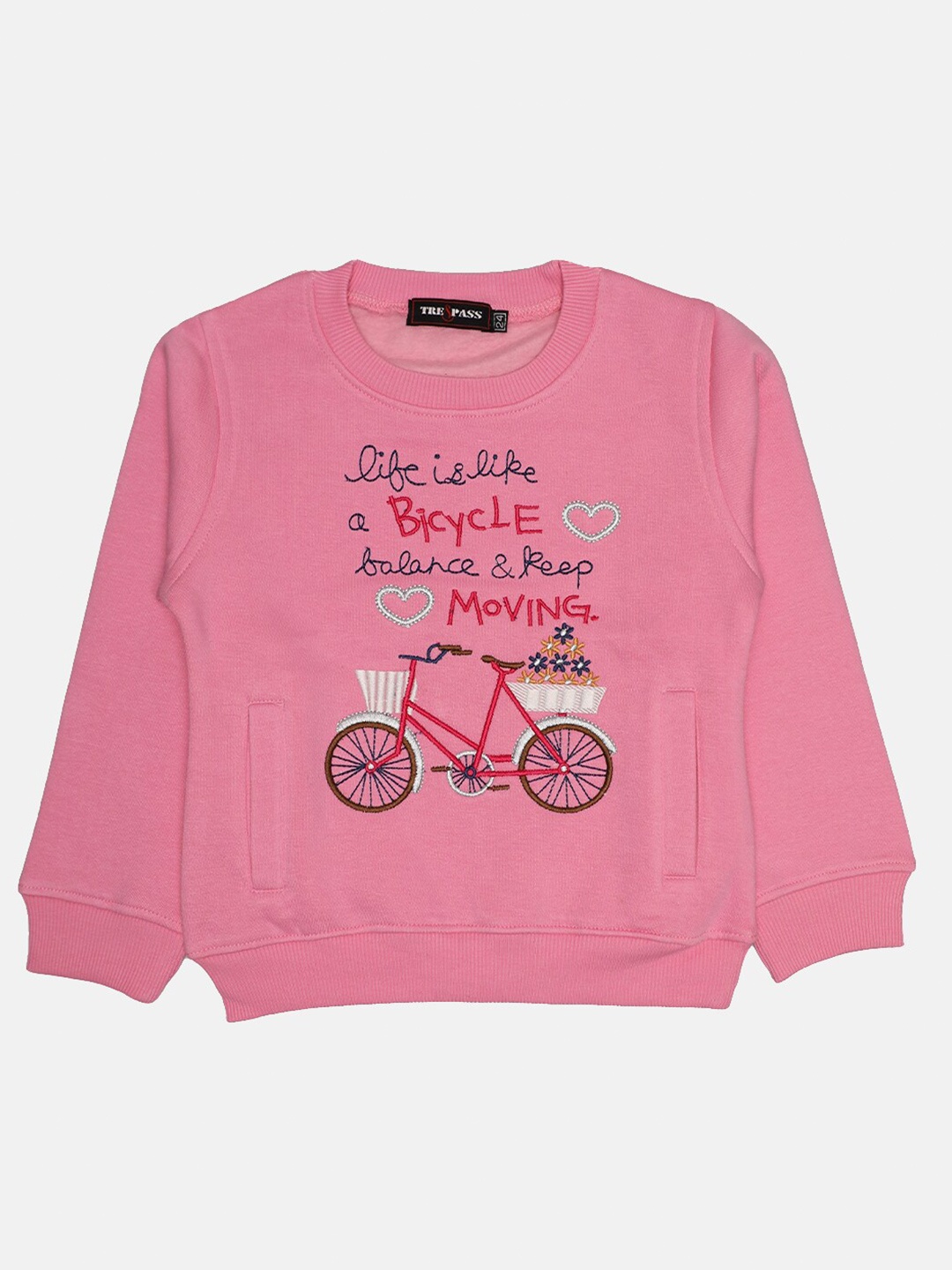 

TRE&PASS Girls Pink Winter Self-Design Sweatshirt