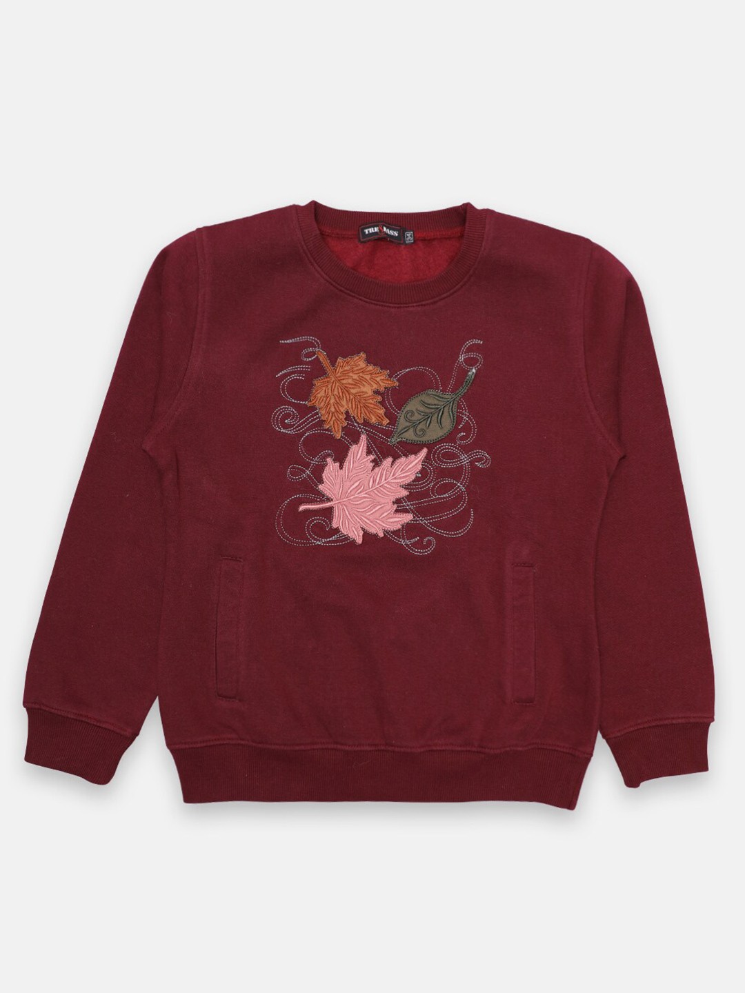 

TRE&PASS Girls Maroon Embroidered Winter Sweatshirt
