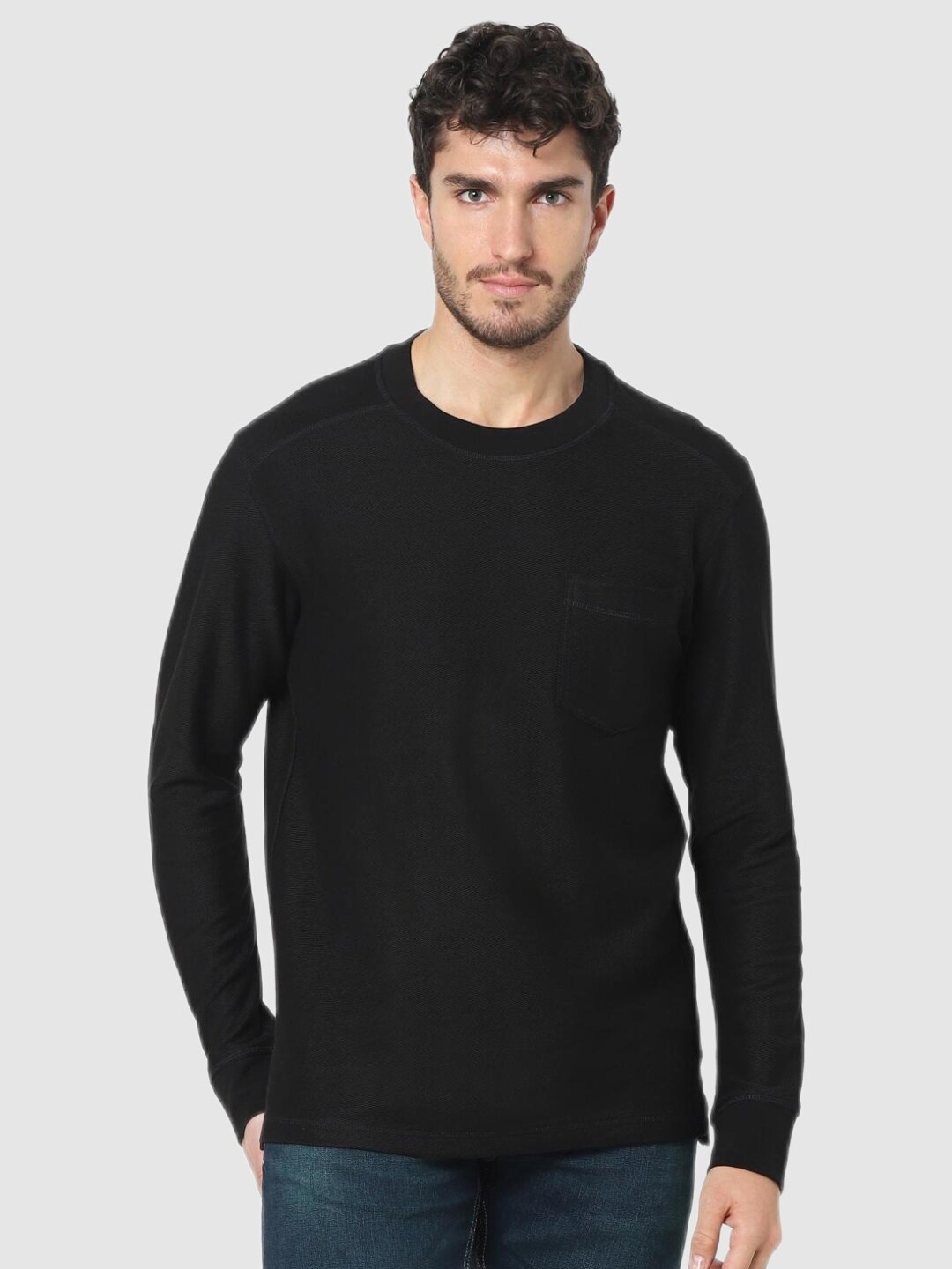 

Celio Men Black Long Sleeves Round Neck Cotton T-shirt