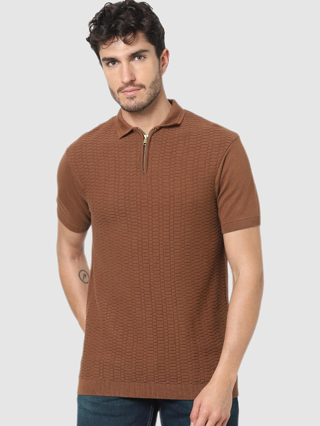 

Celio Men Brown Polo Collar Cotton T-shirt