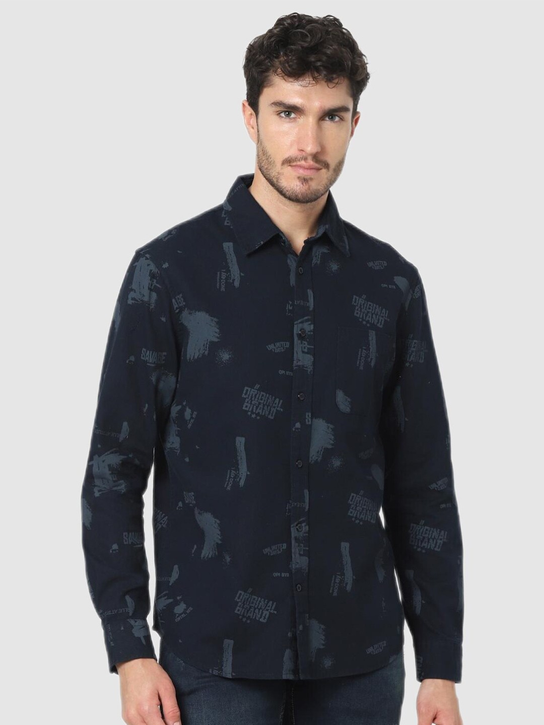 

Celio Men Navy Blue Classic Printed Casual Shirt