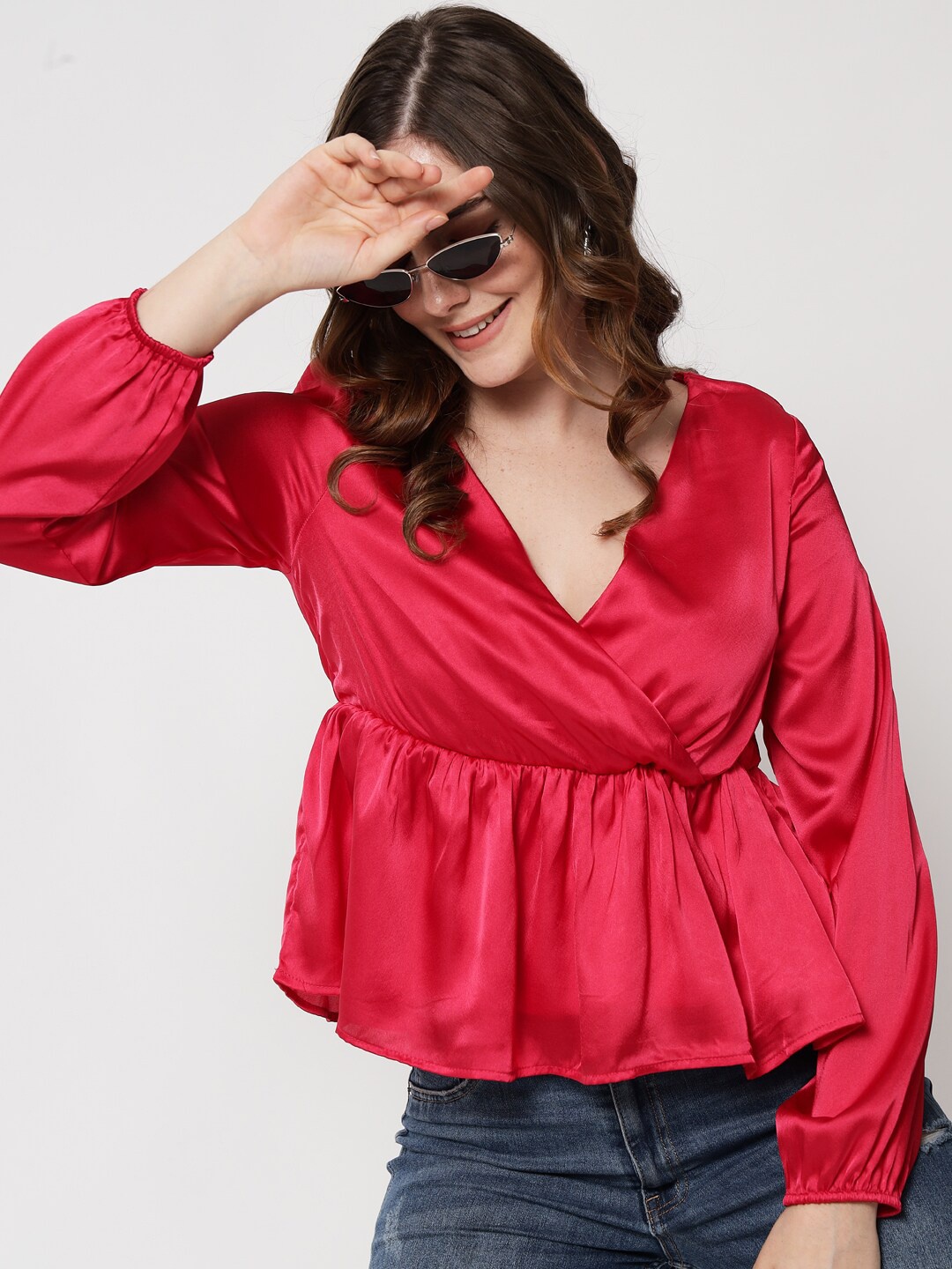 

HERE&NOW Pink Satin Wrap Top