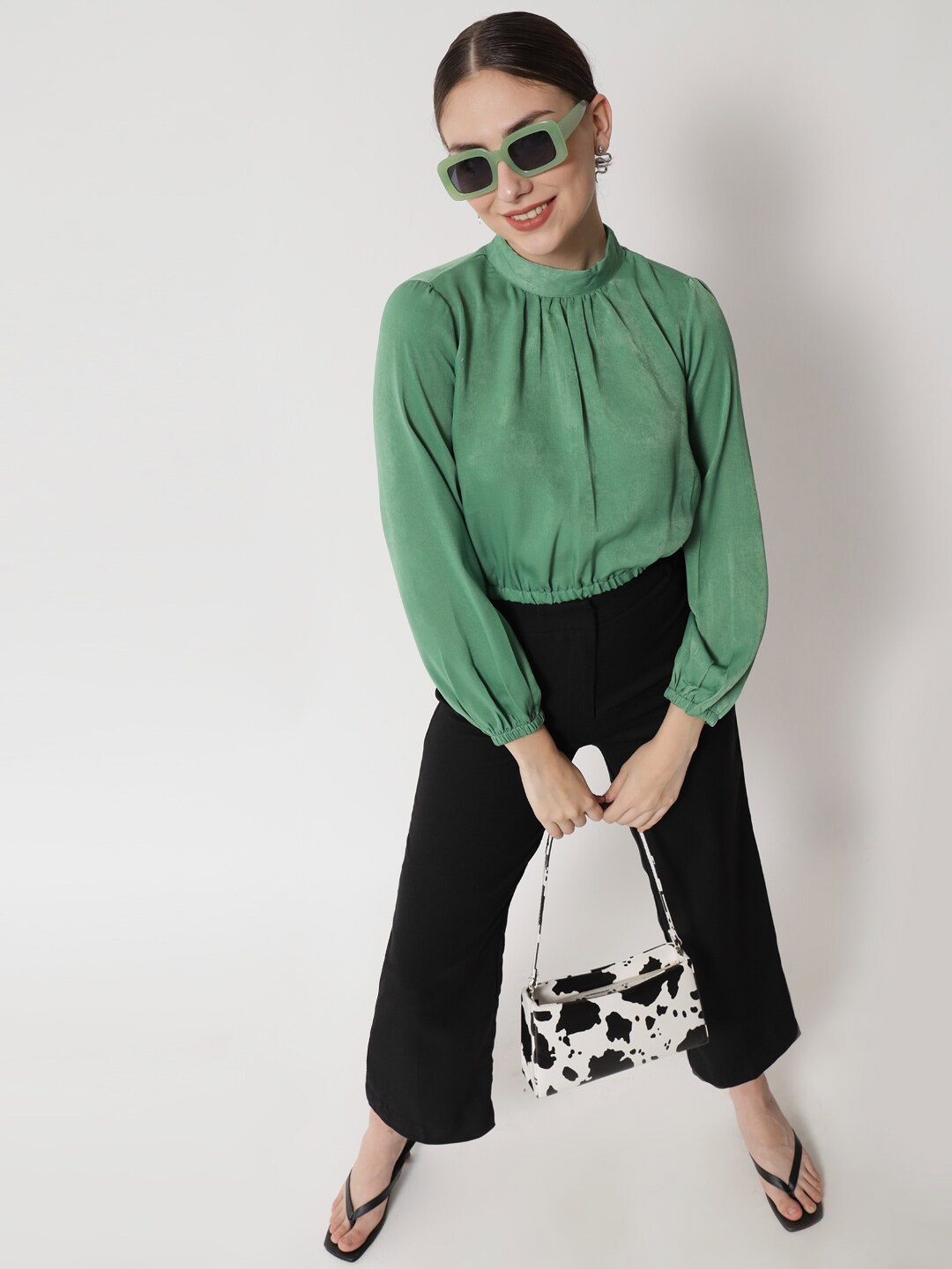 

HERE&NOW Green Satin Blouson Top