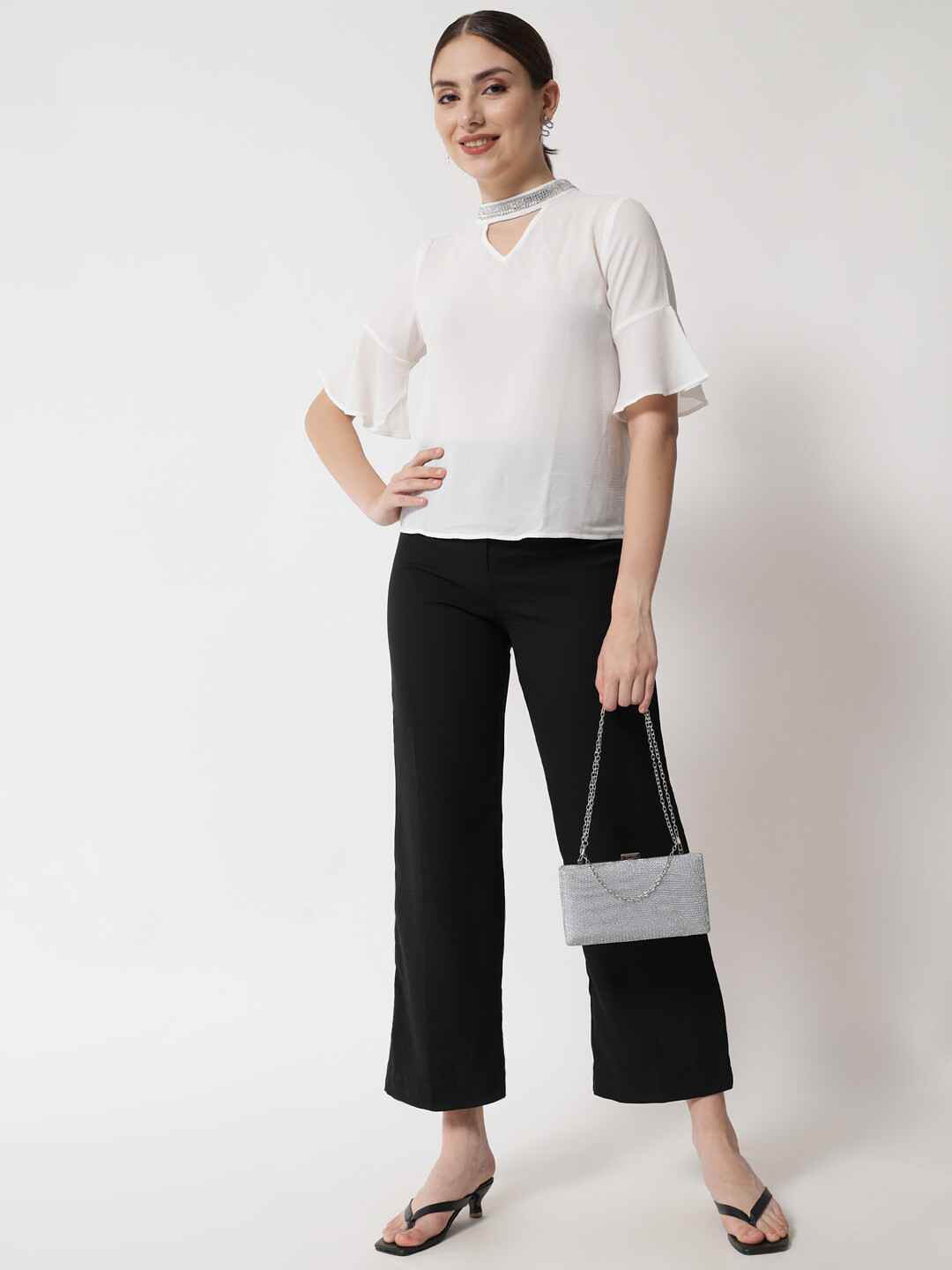 

HERE&NOW Women White Choker Neck Top