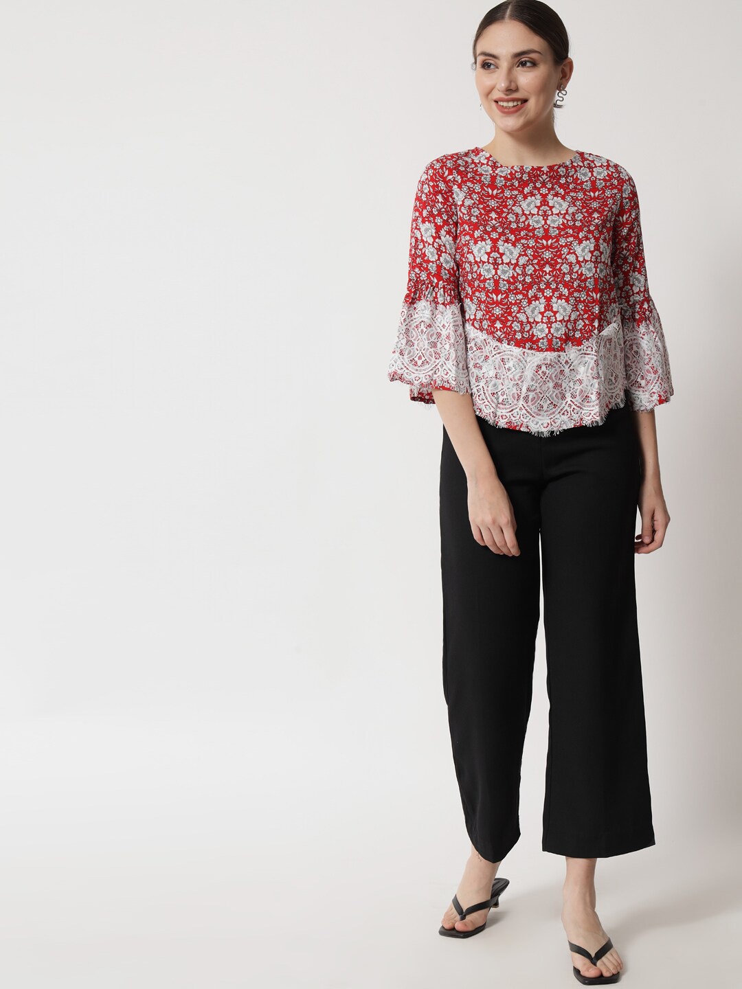

HERE&NOW Women Orange & White Floral Print Top