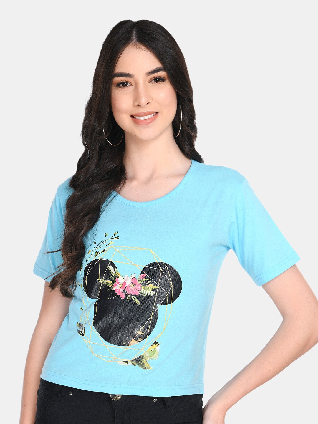 

Viral trend Women Blue Printed T-shirt