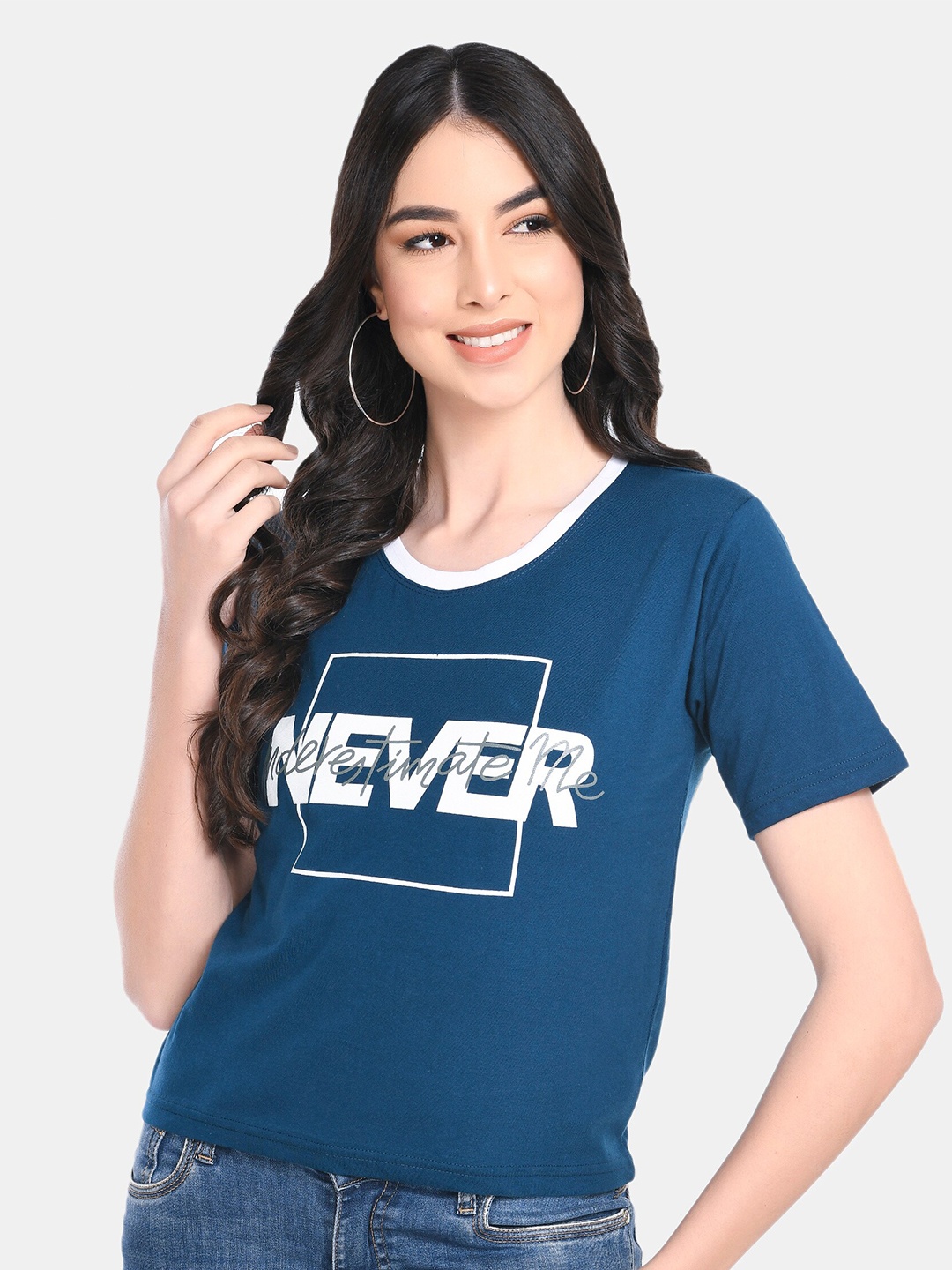 

Viral trend Women Blue Typography Printed T-shirt