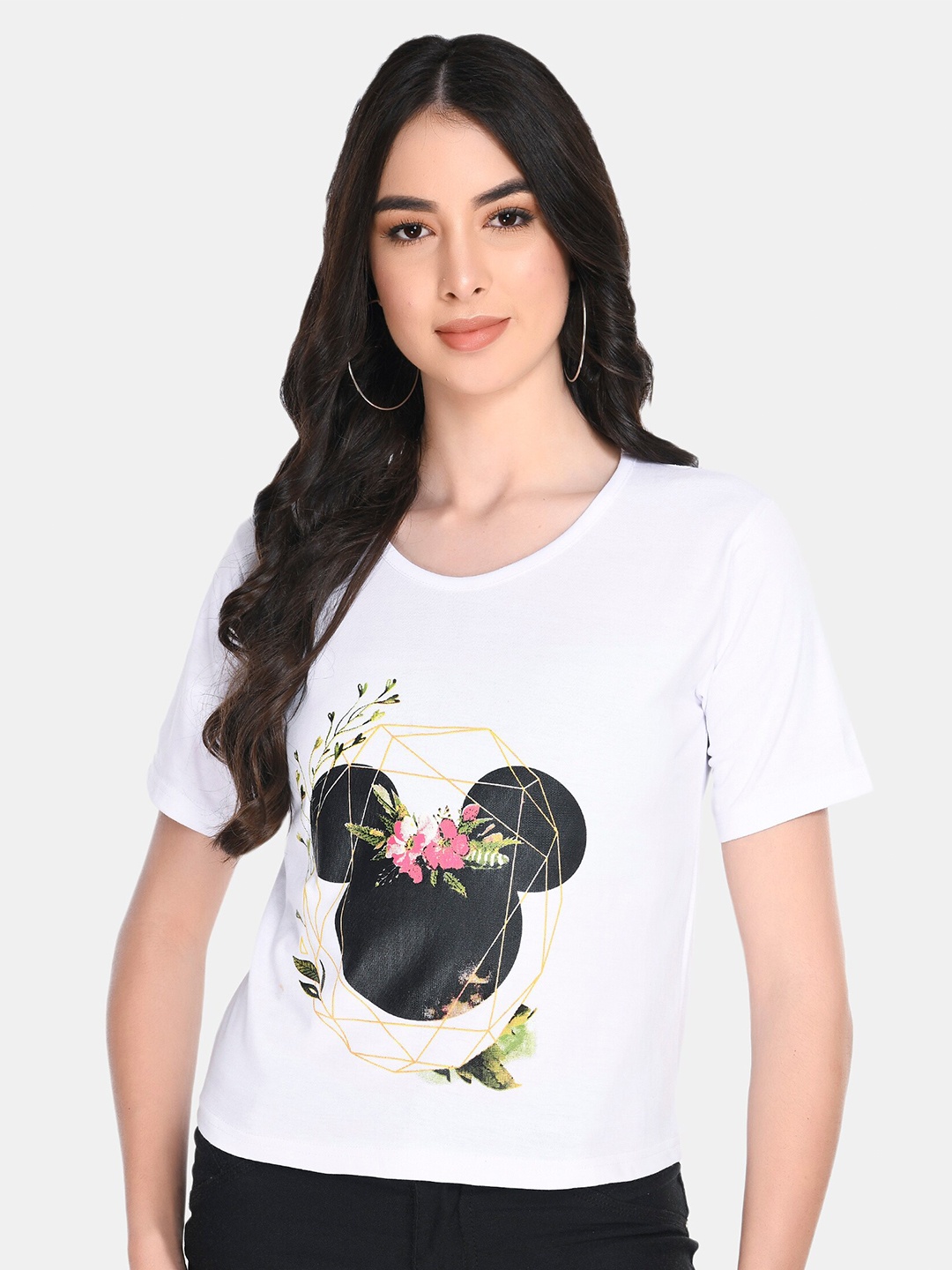 

Viral trend Women White & Black Printed Cotton T-shirt