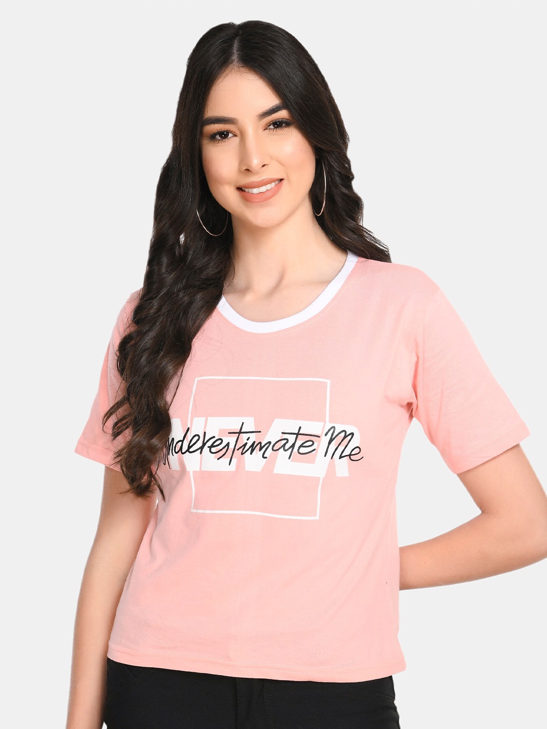 

Viral trend Women Peach-Coloured Typography Printed Cotton T-shirt