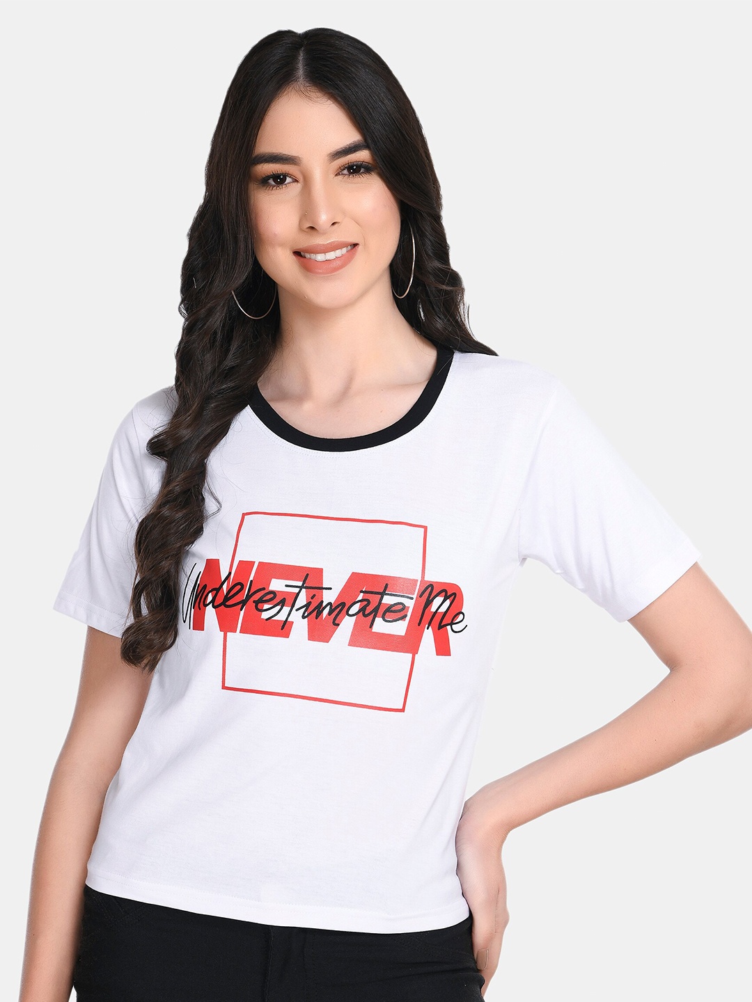 

Viral trend Women White Typography Printed Cotton T-shirt