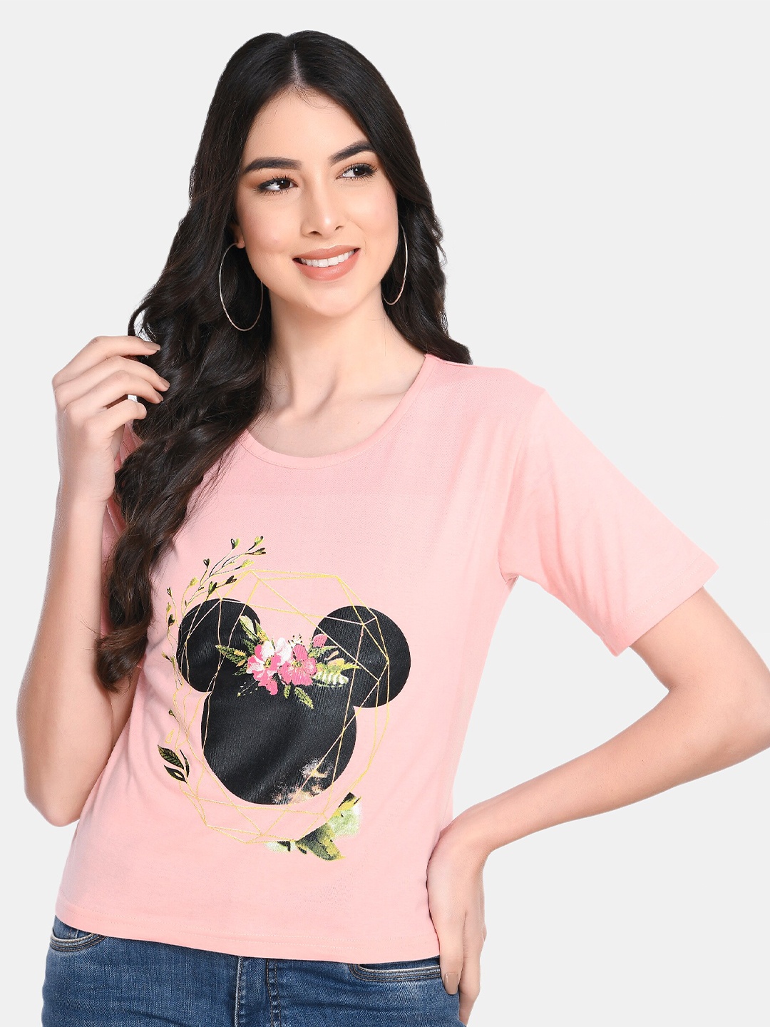 

Viral trend Women Peach-Coloured Printed Cotton T-shirt