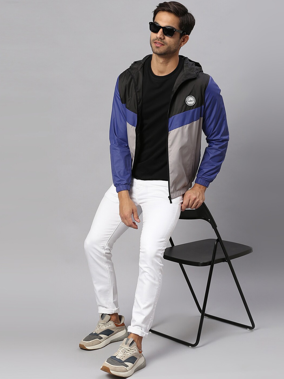 

High Star Men Black Grey Colourblocked Lightweight Sporty Jacket
