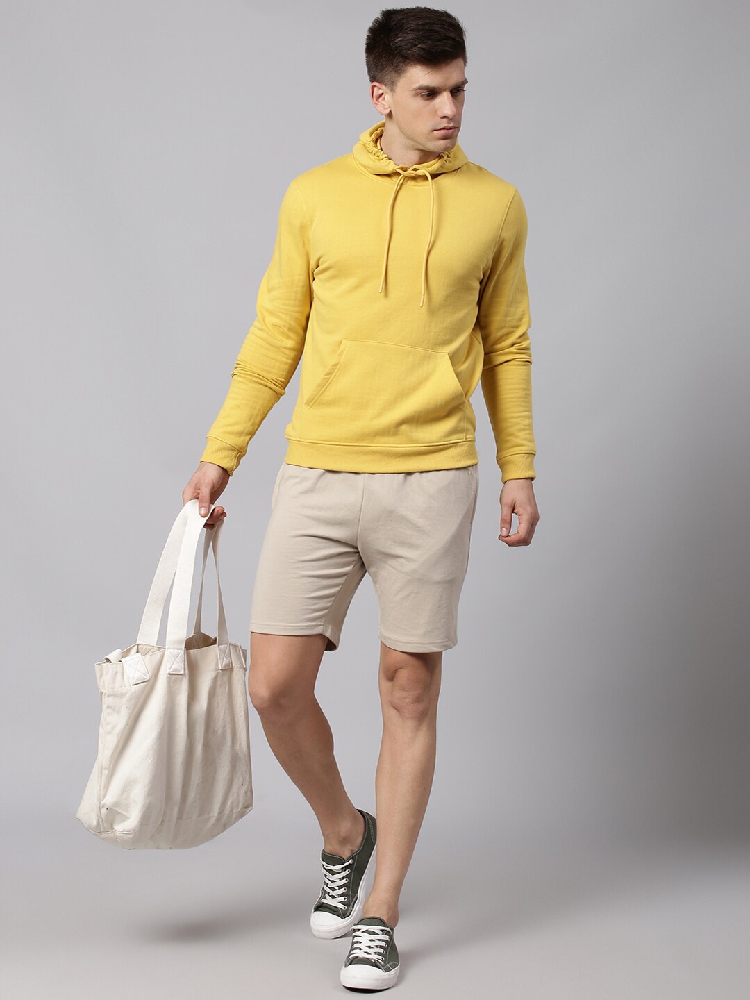 

High Star Men Yellow Hooded Fleece Sweatshirt