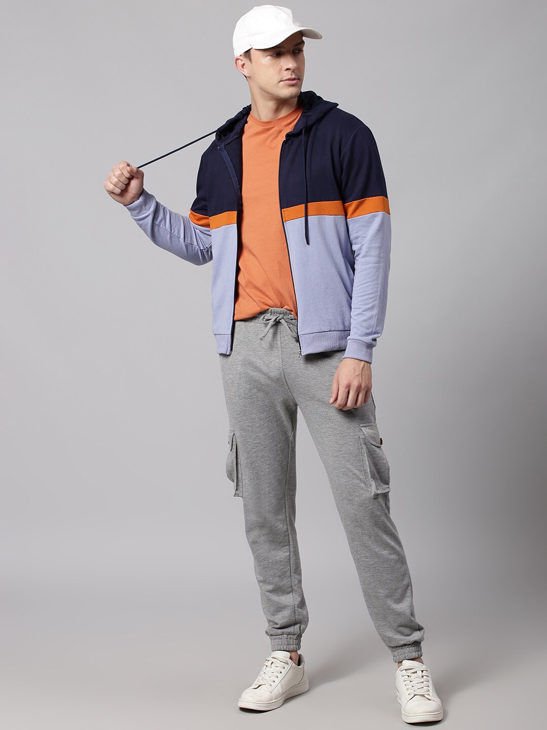 

High Star Men Blue Colourblocked Hooded Sweatshirt