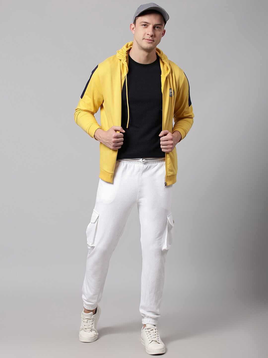 

High Star Men Yellow Hooded Solid Sweatshirt