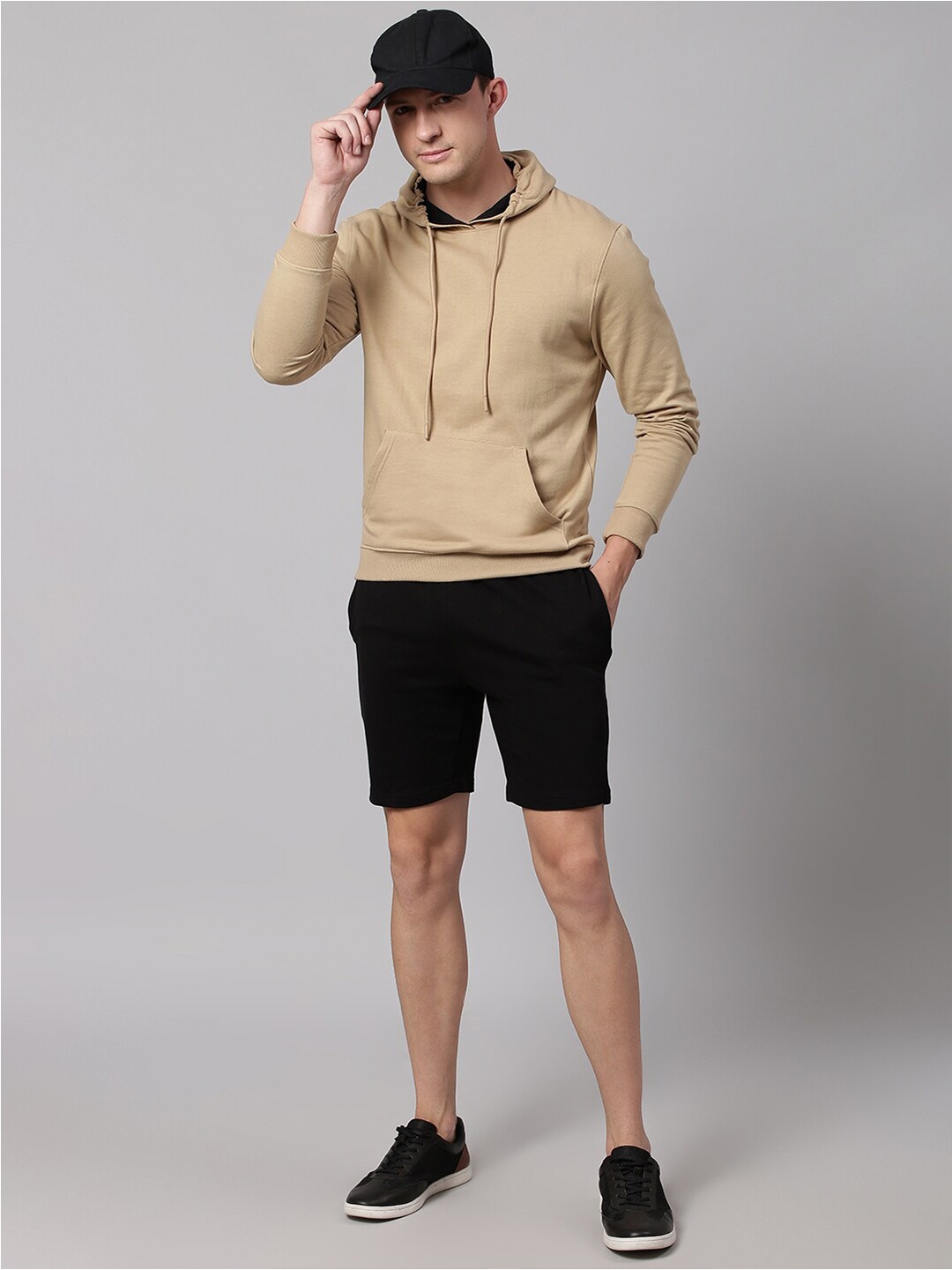 

High Star Men Beige Hooded Solid Sweatshirt