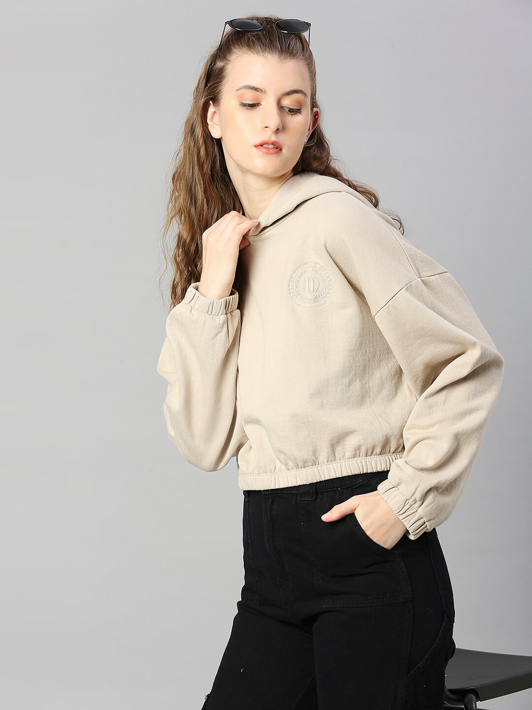 

High Star Women Beige Hooded Sweatshirt