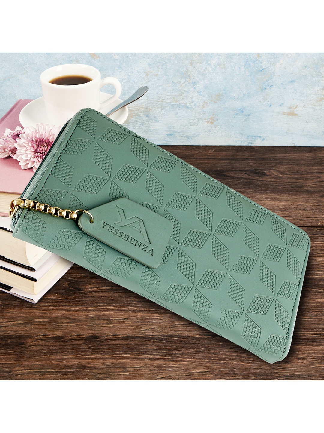 

YESSBENZA Women Sea Green Textured Zip Around Wallet
