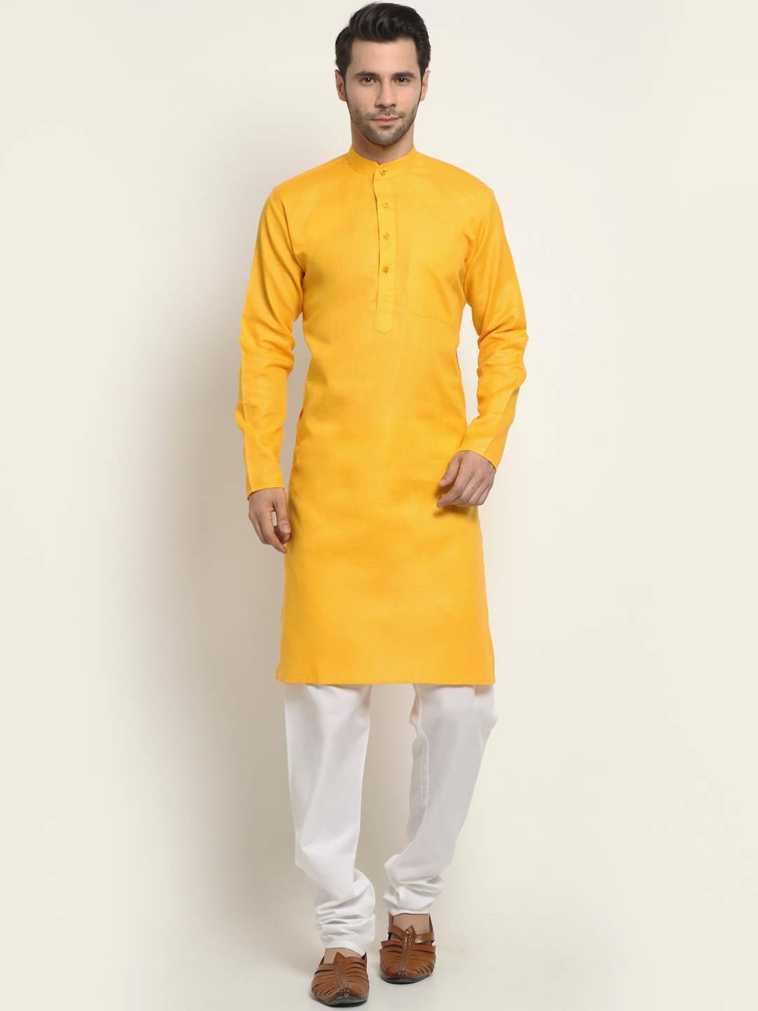 

NEUDIS Men Yellow Grandeur & Majestic Artwork Cotton Kurta