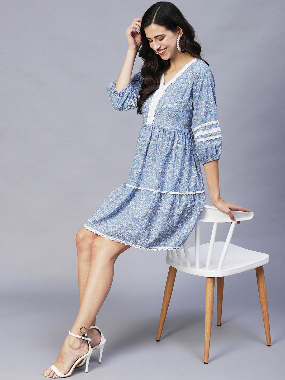 

INDYES Blue Floral Mini Dress