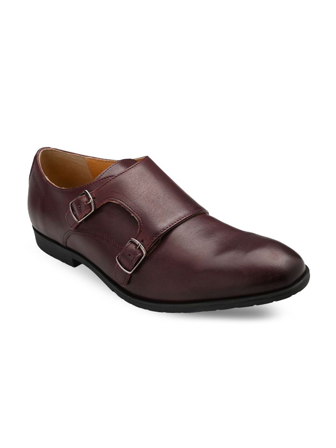 

RAPAWALK Men Burgundy Solid Leather Formal Monk Shoes