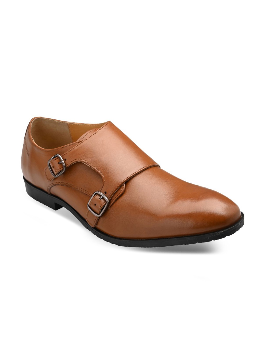

RAPAWALK Men Tan Double Monk Strap Leather Shoes