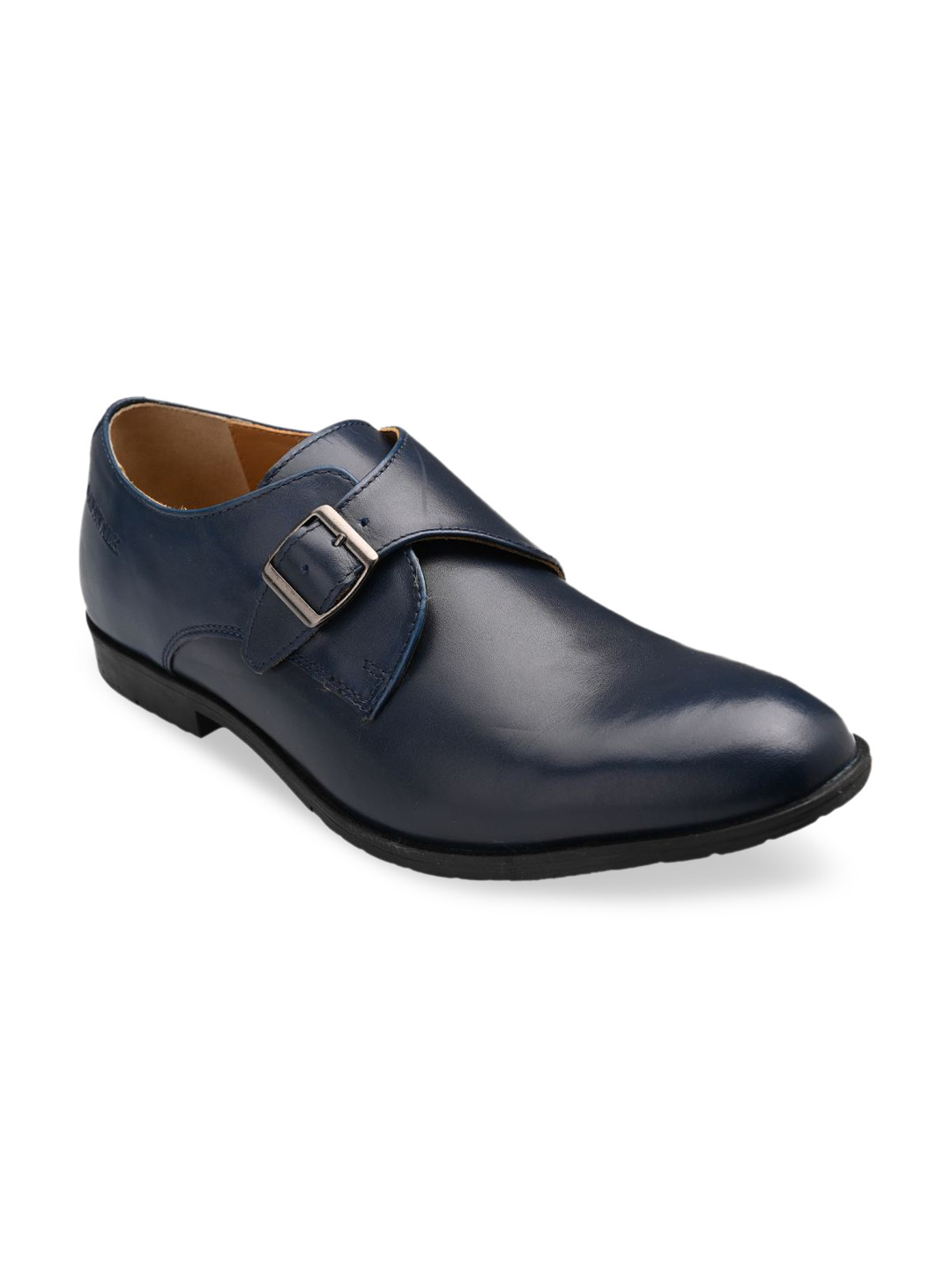 

RAPAWALK Men Navy Blue Solid Leather Formal Monk Shoes