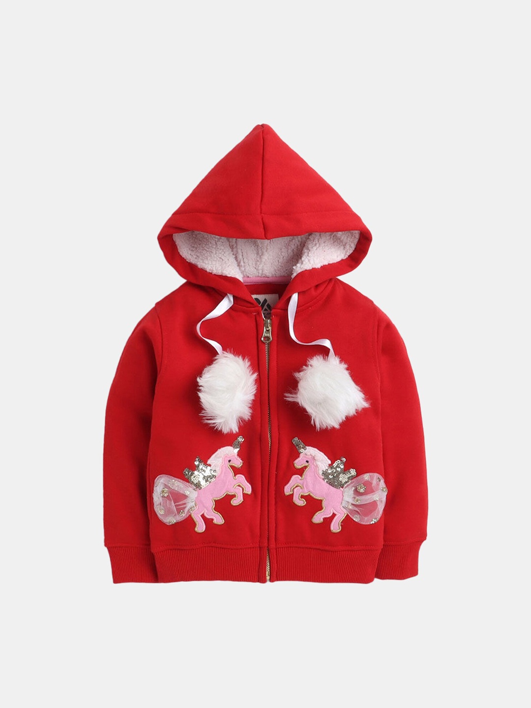 

Hopscotch Girls Red Self Design Hooded Sweatshirt