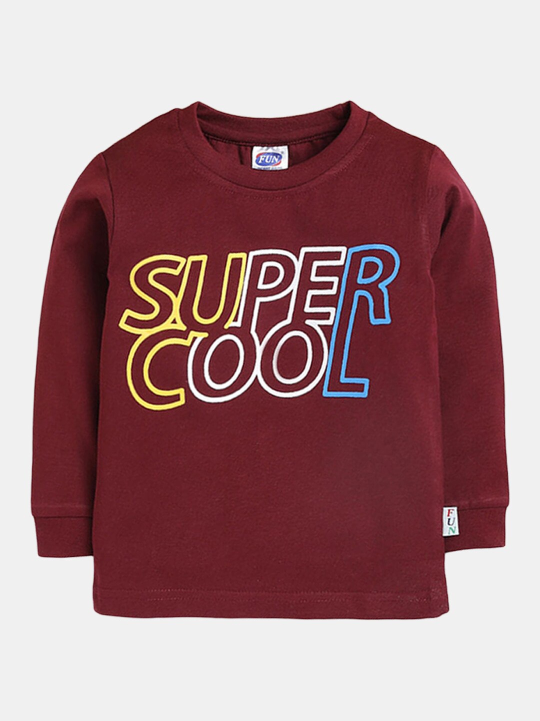 

Hopscotch Boys Maroon Typography Printed Long Sleeves Slim Fit Cotton T-shirt