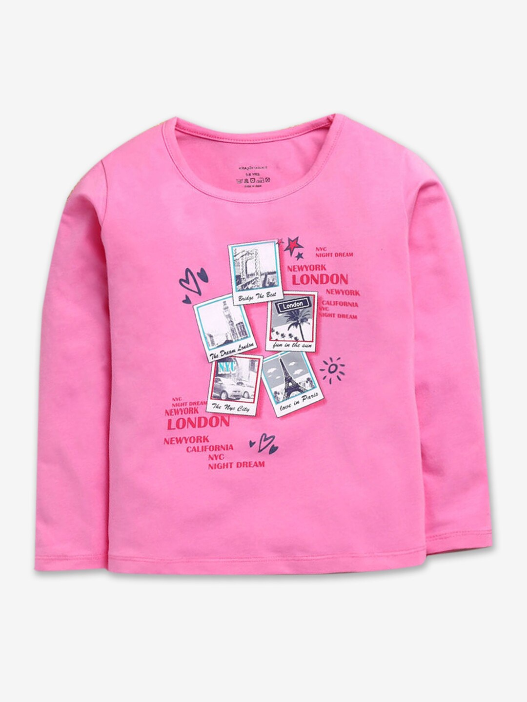 

Hopscotch Girls Pink And Black Graphic Print Cotton T Shirt