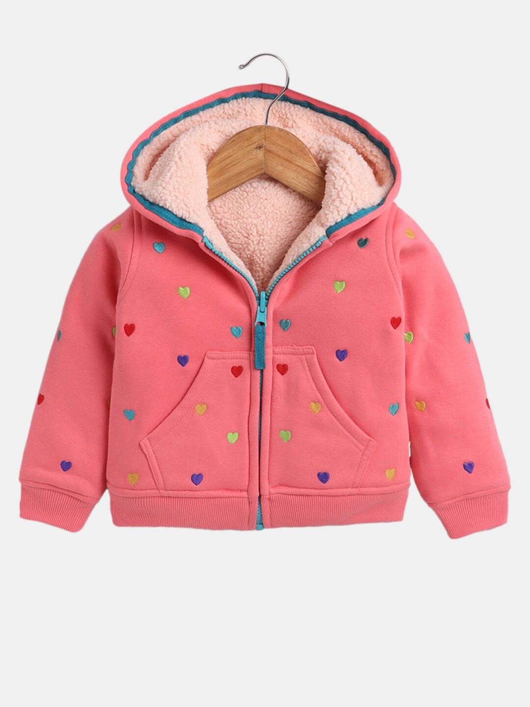 

Hopscotch Girls Coral Printed Hooded Sweatshirt