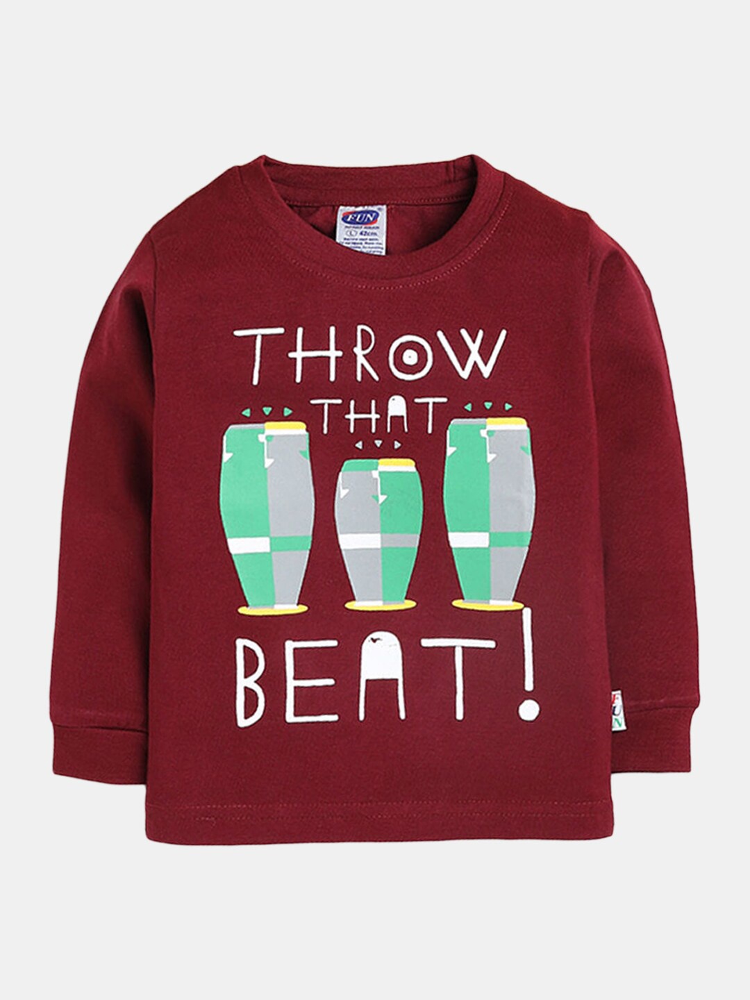 

Hopscotch Boys Maroon Graphic Print Cotton T Shirt