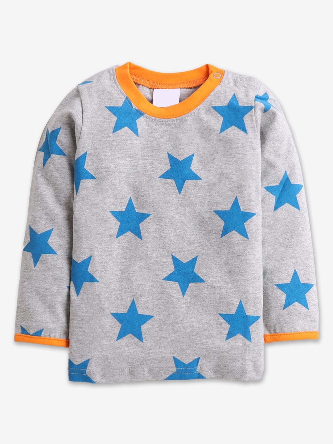 

Hopscotch Kids Grey & Blue Printed Cotton Full-Sleeve T-shirt