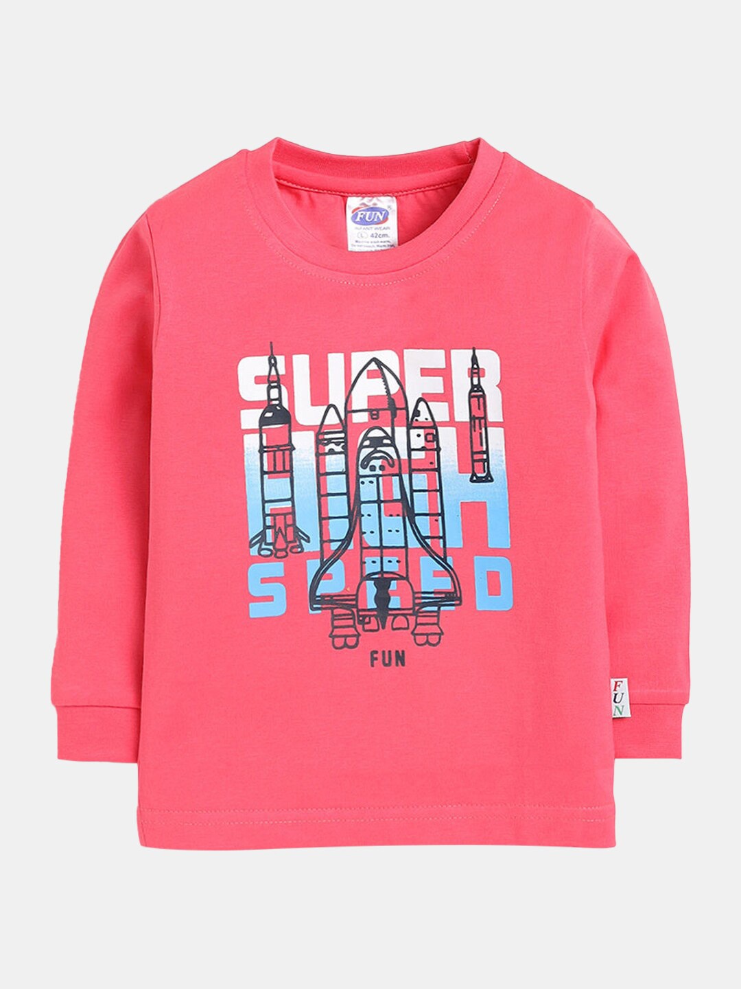 

Hopscotch Boys Pink Typography Printed Long Sleeves Slim Fit Cotton T-shirt