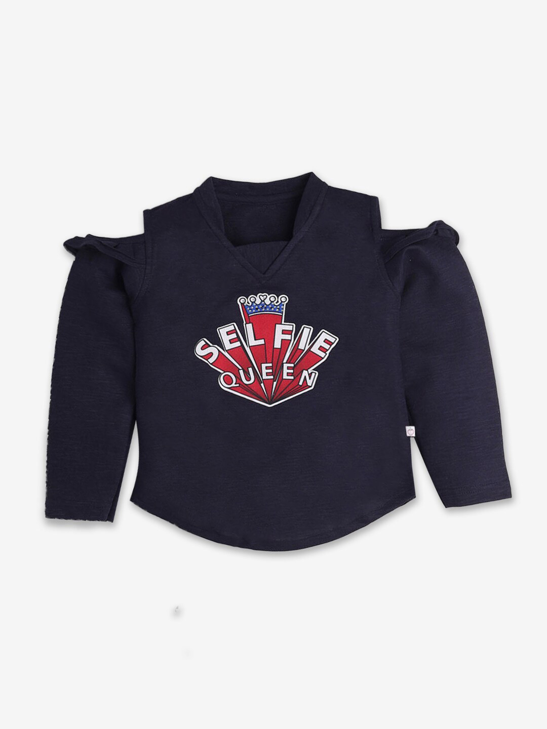 

Hopscotch Girls Navy Blue & Red Typography Printed V-Neck T-shirt