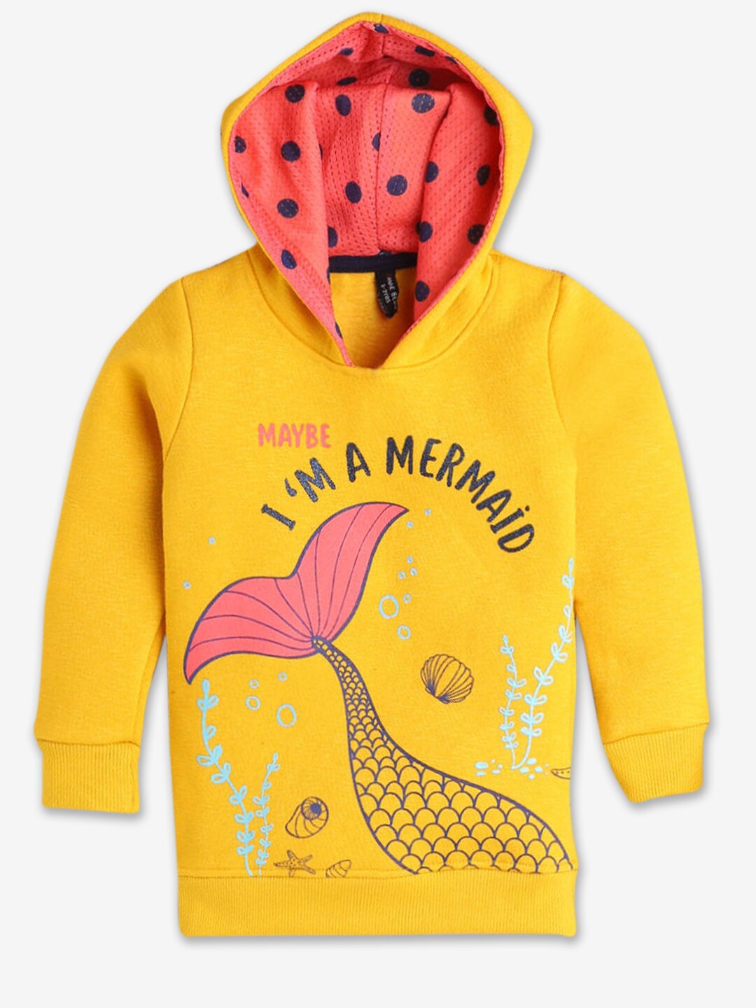 

Hopscotch Girls Yellow & Pink Printed Hooded Pure Cotton Sweatshirt