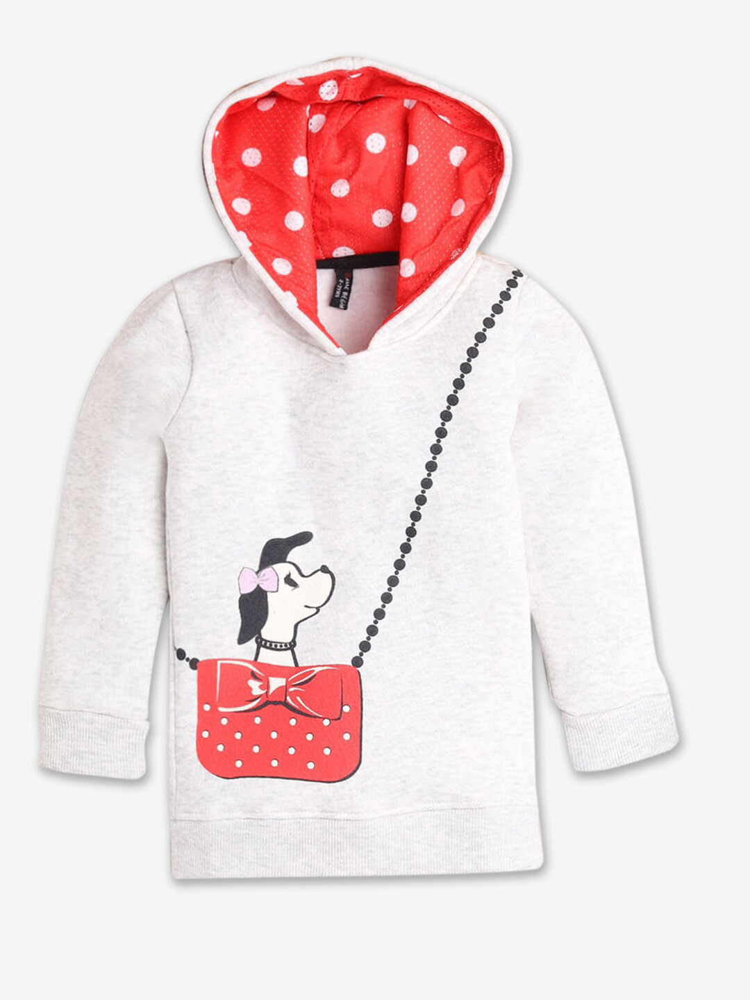 

Hopscotch Girls White & Red Printed Pure Cotton Hooded Sweatshirt