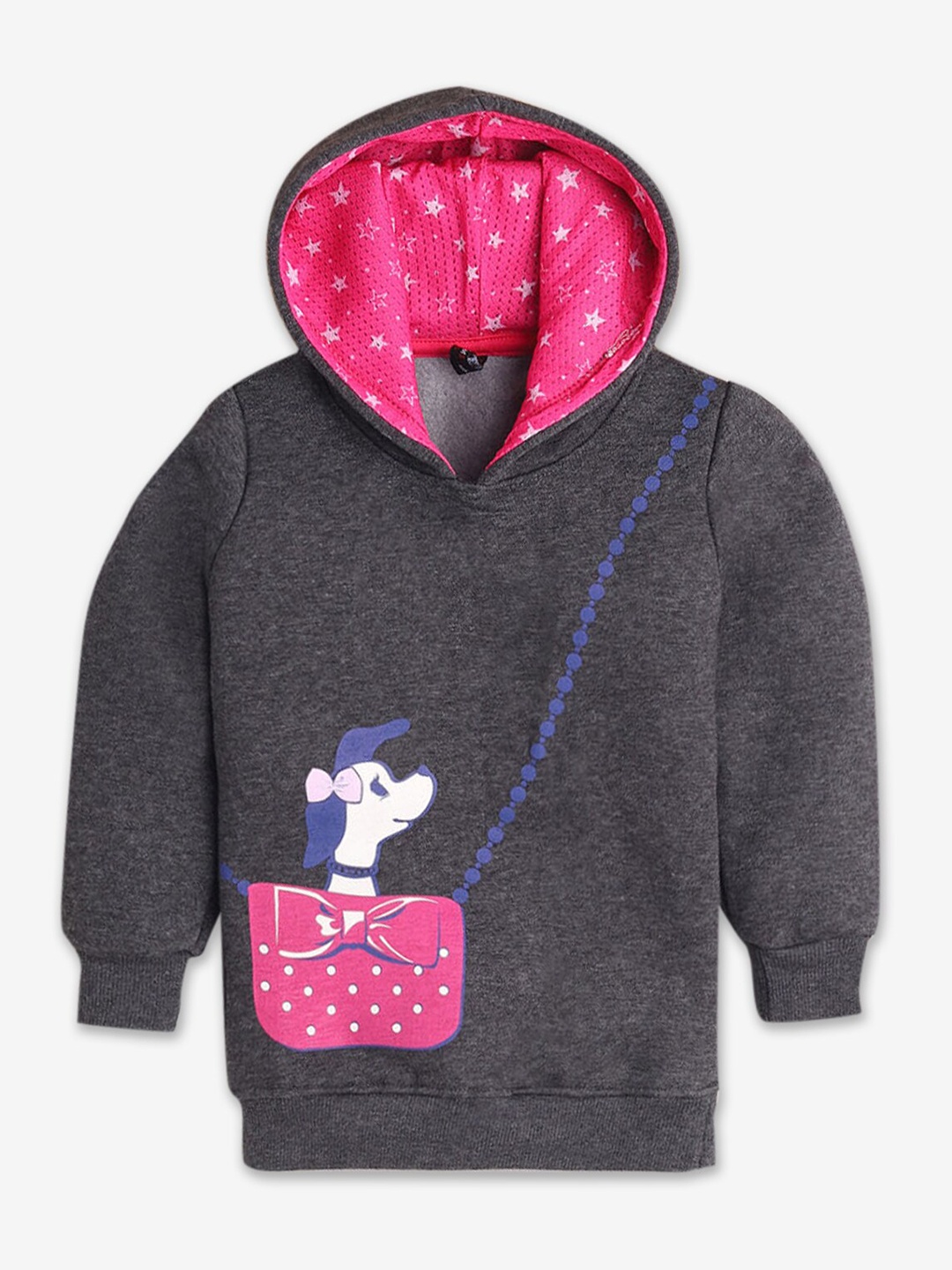

Hopscotch Girls Black Printed Hooded Cotton Sweatshirt