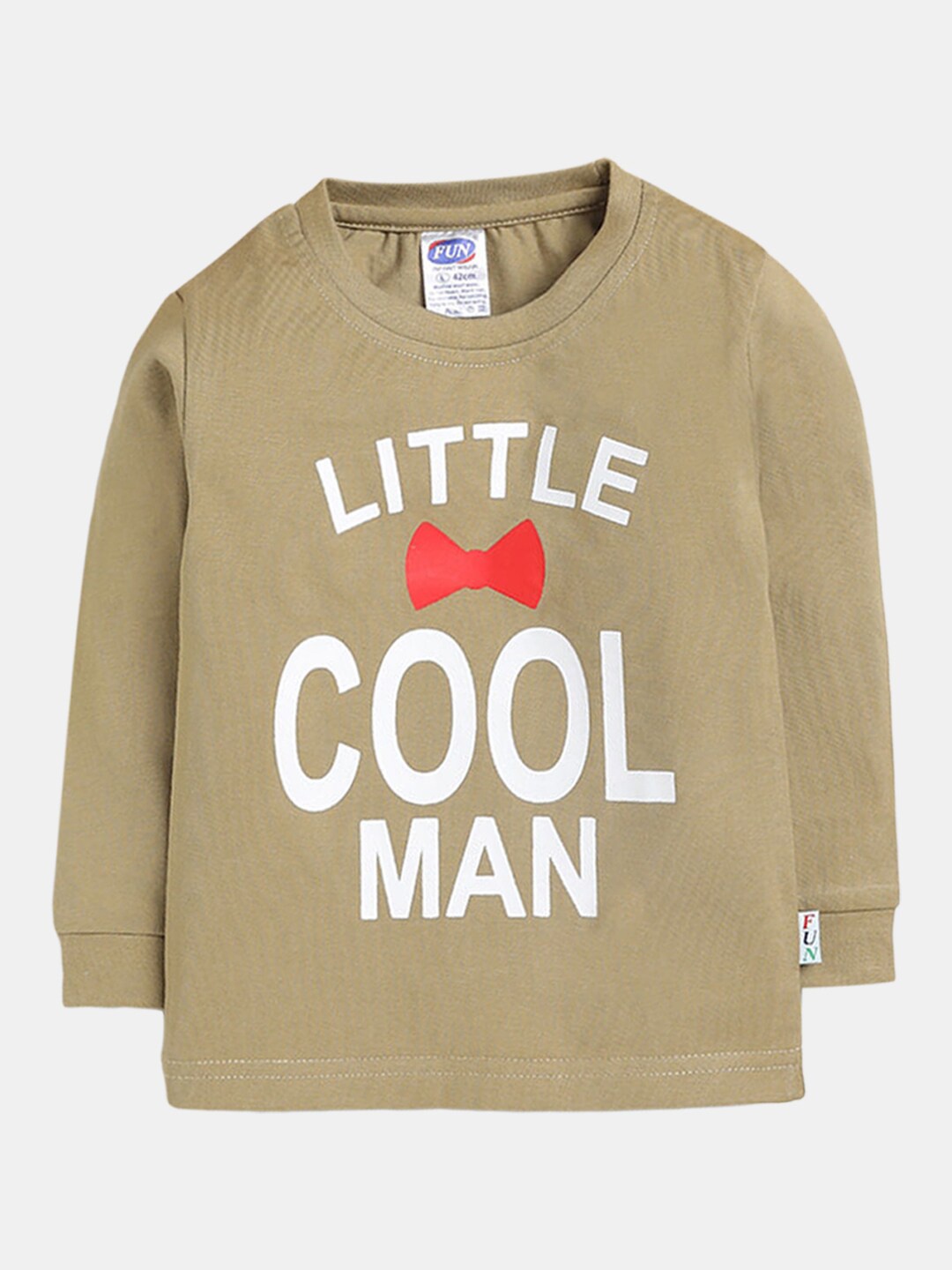 

Hopscotch Boys Khaki Typography Printed Cotton T-shirt