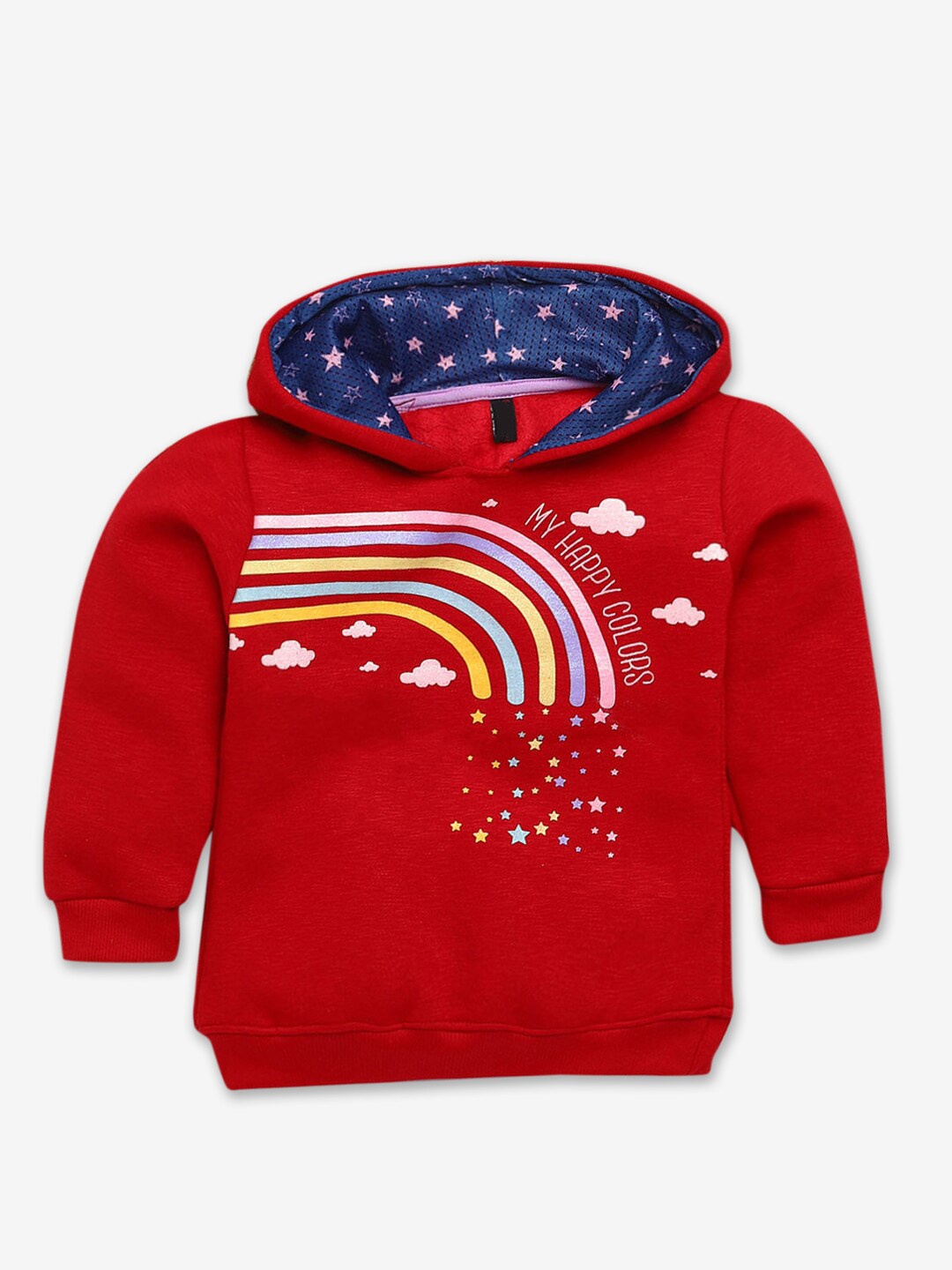 

Hopscotch Girls Red Printed Pure Cotton Hooded Sweatshirt