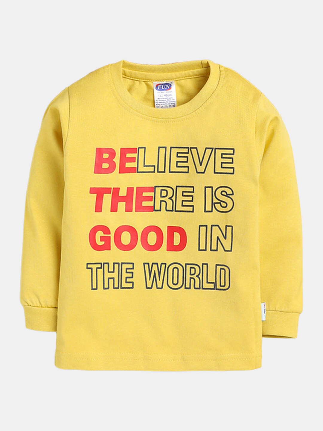 

Hopscotch Boys Gold-Toned & Black Typography Printed Slim Fit Pure Cotton T-shirt