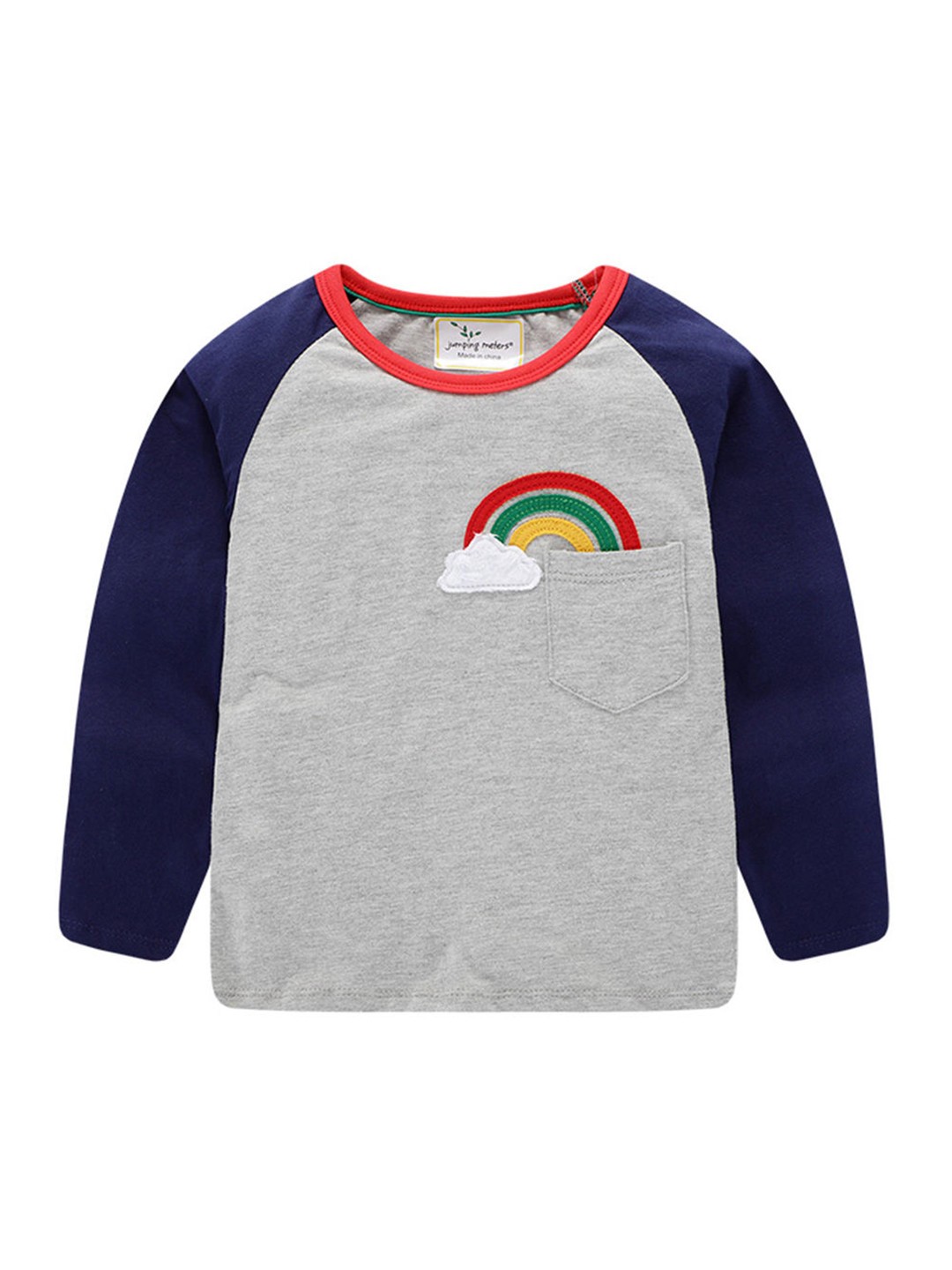 

Hopscotch Boys Grey & Navy Blue Indigo Applique Cotton T-shirt