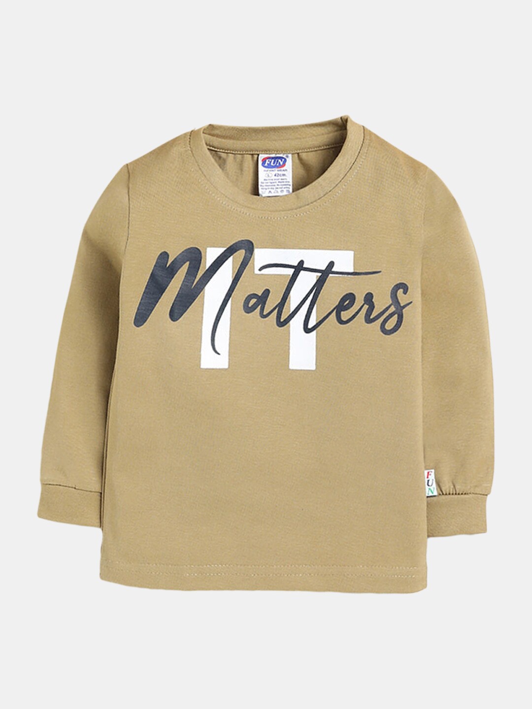 

Hopscotch Boys Khaki & White Typography Pure Cotton Printed T-shirt