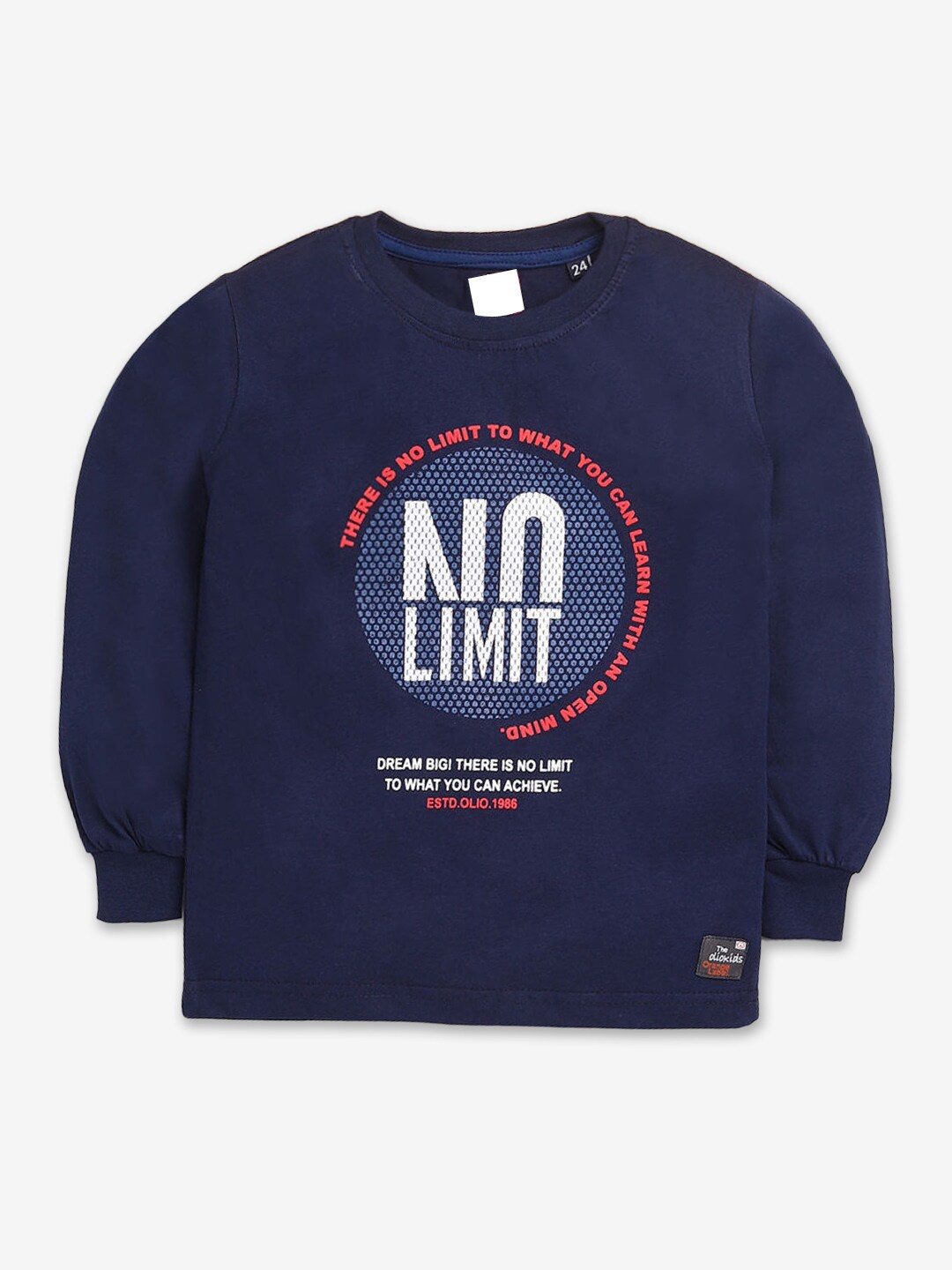 

Hopscotch Boys Navy Blue & White Cotton Typography Printed T-shirt