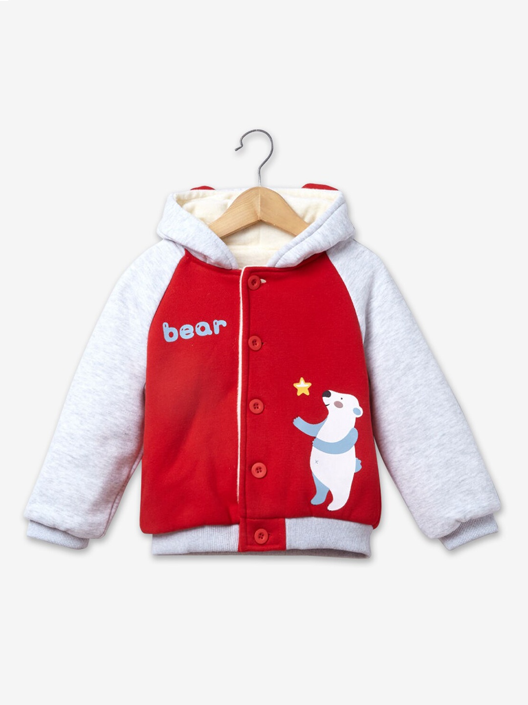 

Hopscotch Boys Red White Colourblocked Cotton Tailored Jacket