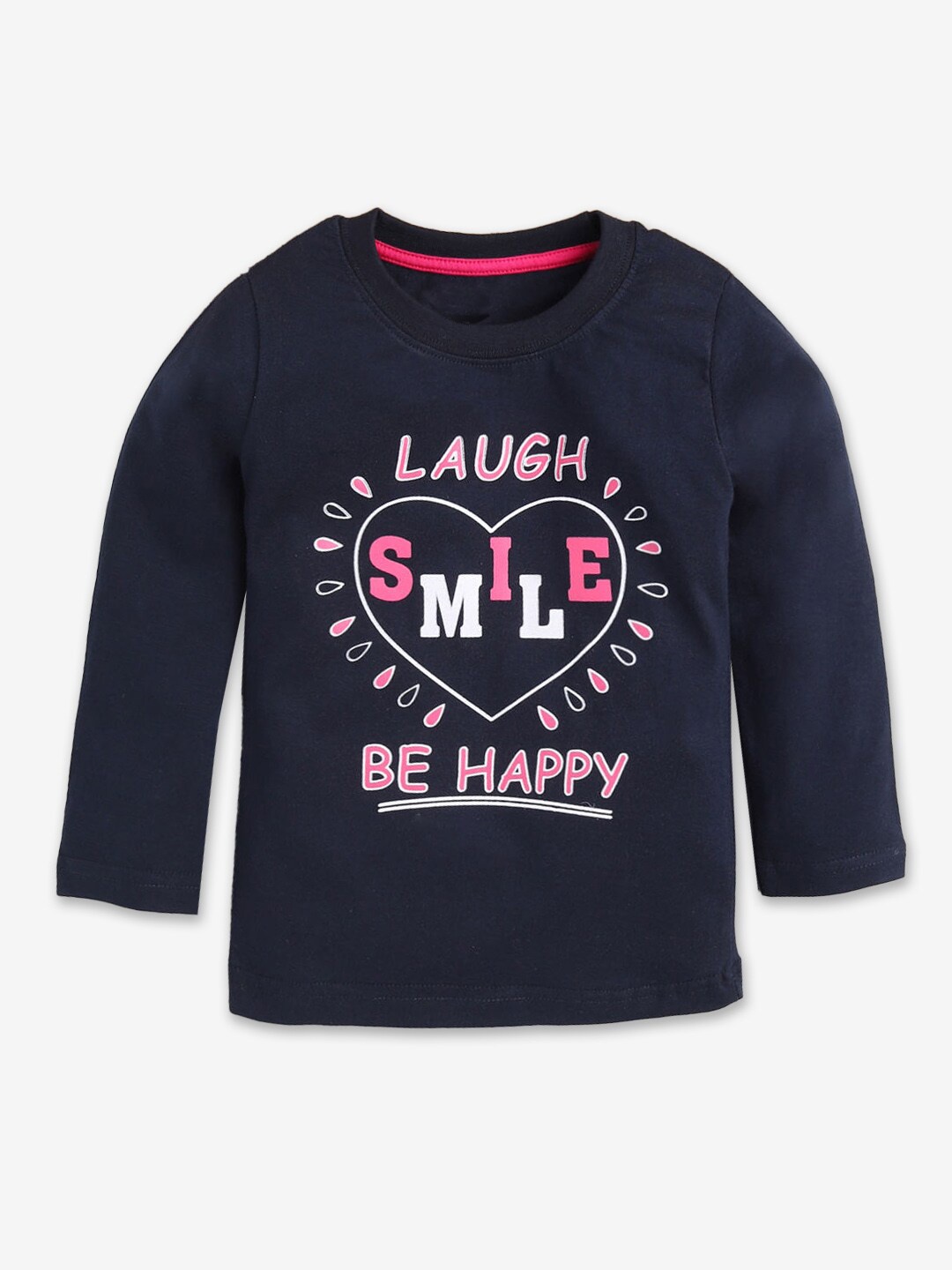 

Hopscotch Girls Navy Blue & Pink Typography Printed Cotton T-shirt