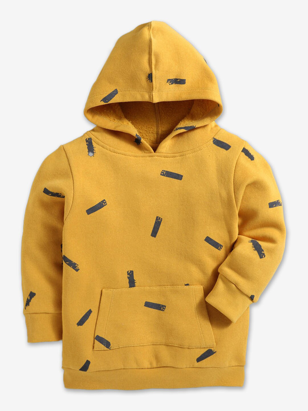 

Hopscotch Boys Mustard Printed Hooded Cotton Sweatshirt