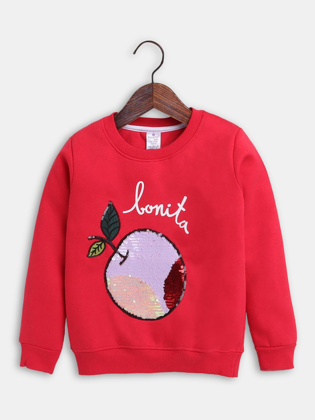

Hopscotch Girls Red Self Design Sweatshirt