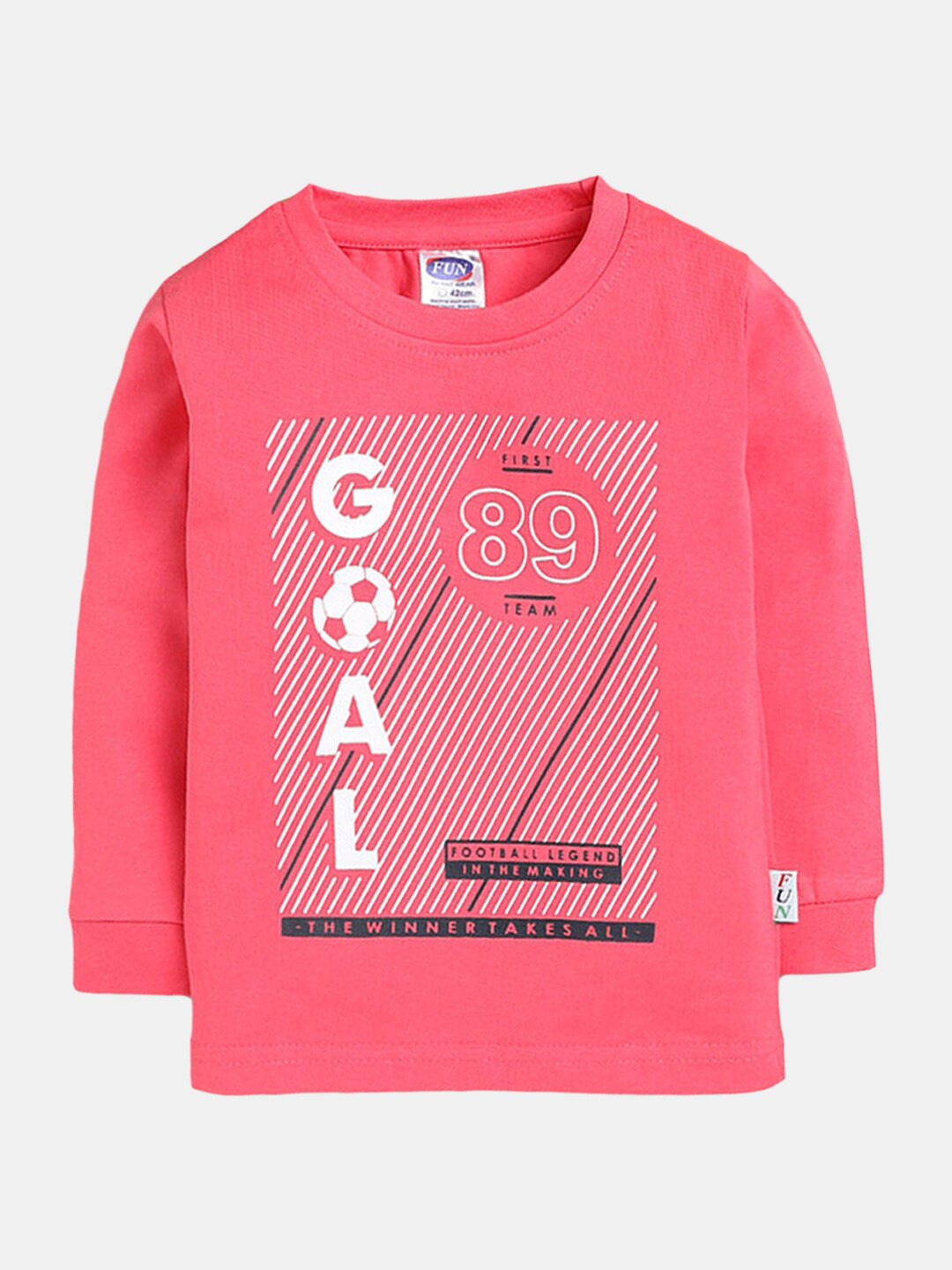 

Hopscotch Boys Pink & White Typography Printed Pure Cotton T-shirt